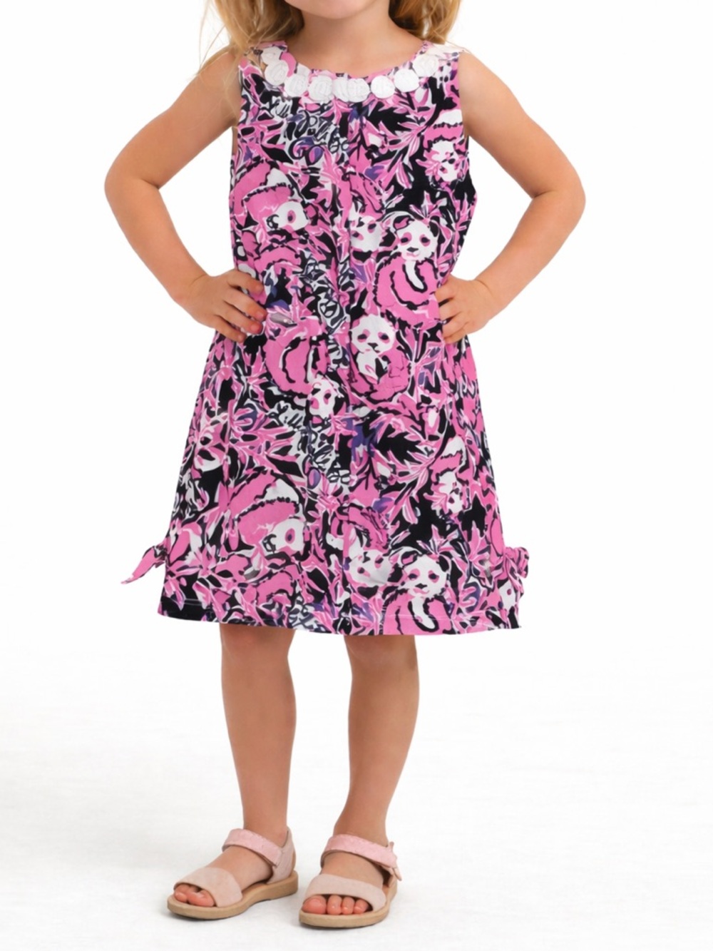 Lilly Pulitzer Girls Size 4 Pink Panda Print Shift Dress Sleeveless